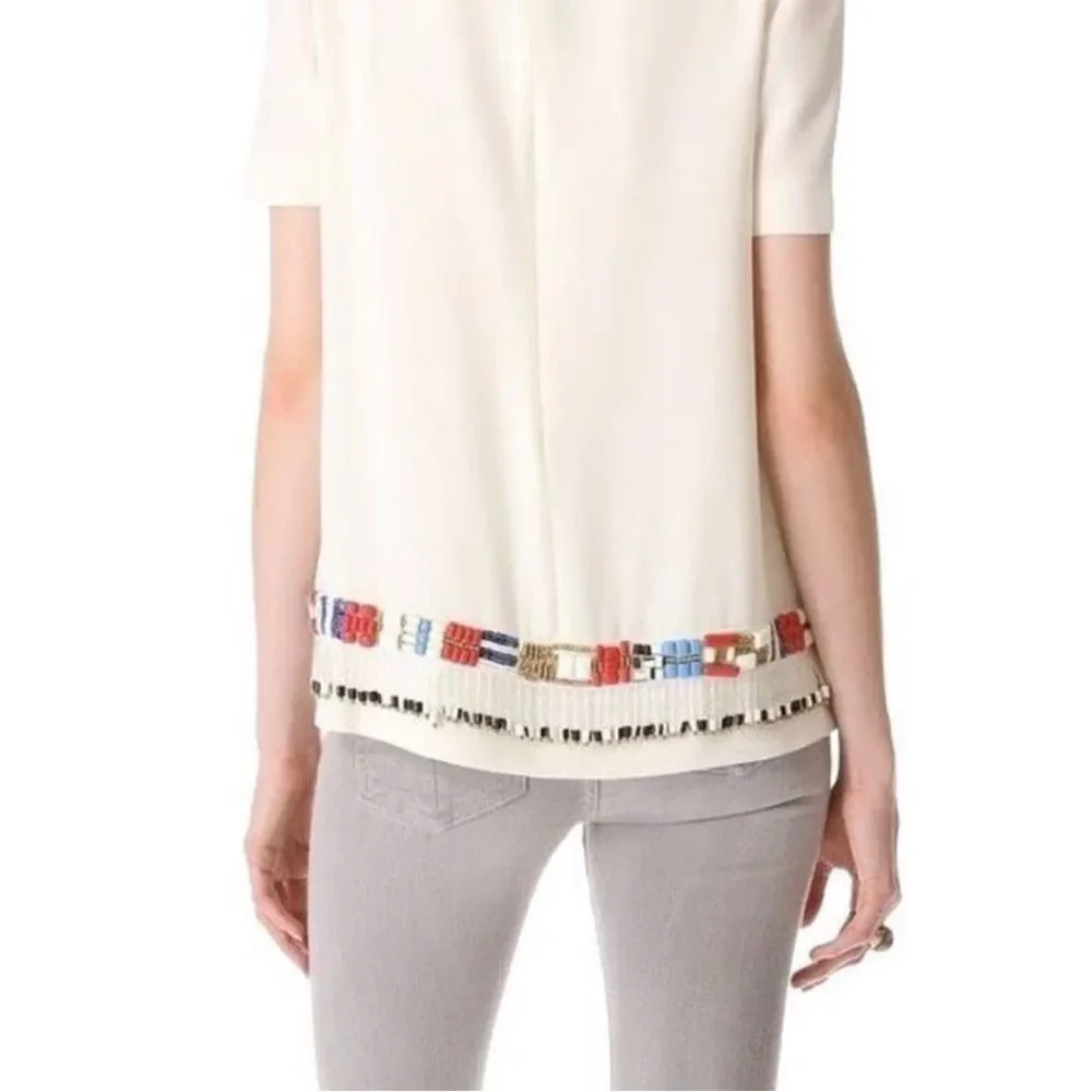 Tory Burch Jace cream blouse with multicolored beads western Aztec vintage Size4 - Picture 2 of 14